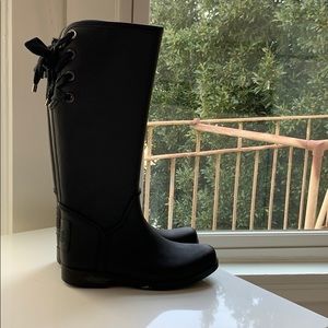 Coach Black Matte With Lace Up Back Rain Boots